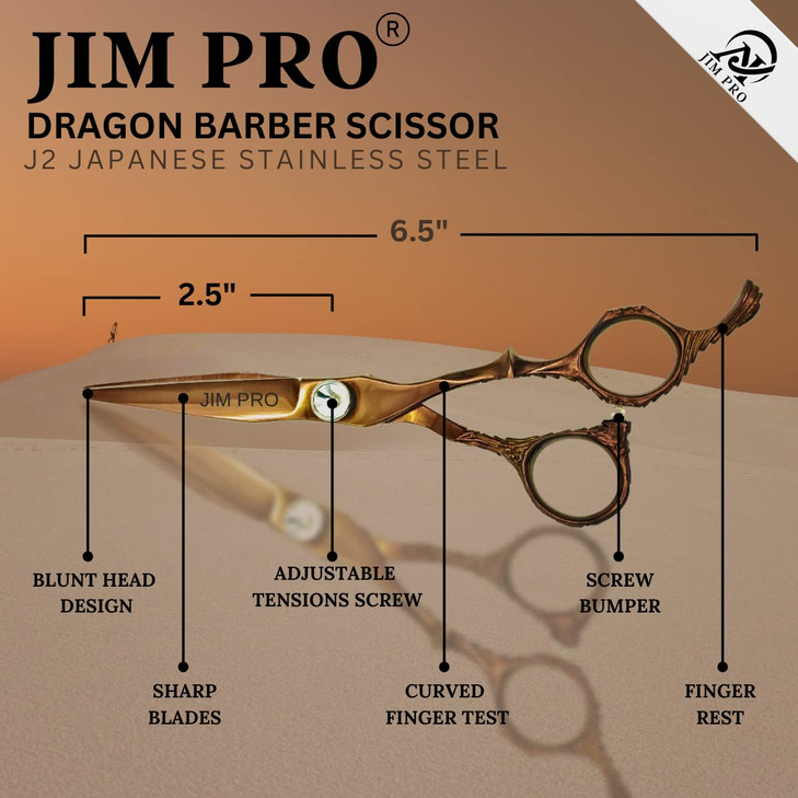 JIM PRO Professional Quality Barber Scissor - Hair Cutting Scissors, Professional Japanese 440C Stainless Steel Barber Hair Scissors With Dragon Hand