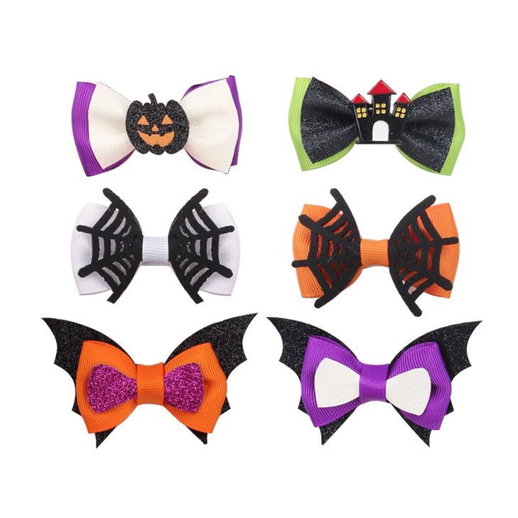 Aaiffey 6Pcs Halloween Hair Bows Clip Halloween Hair Accessories Headdress Pumpkin Hair Pins Ghost Hair Barrette Spider Hair Clips Girls Festive Part