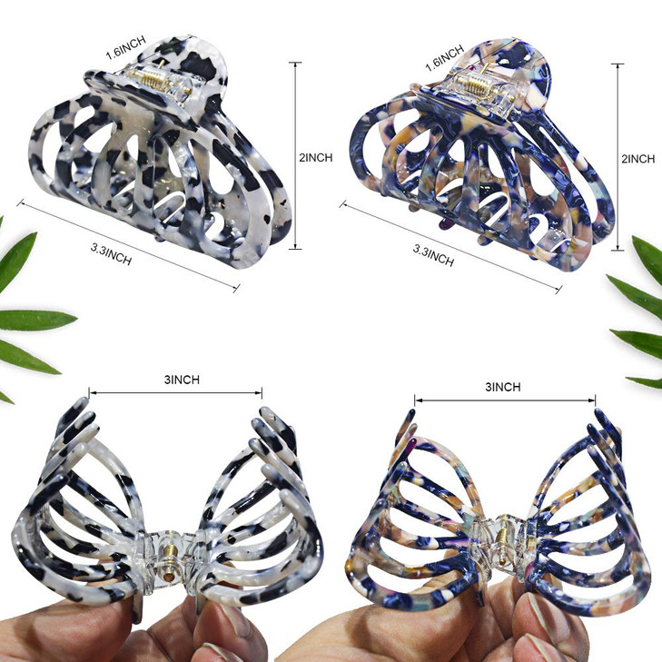 ACCGLORY Bohemian Tortoise Shell Hair Clips Women Strong Grip Claw Clips, Ladies Acrylic Celluloid Medium Boho Hair Clips for Fine Thin Hair Accessor
