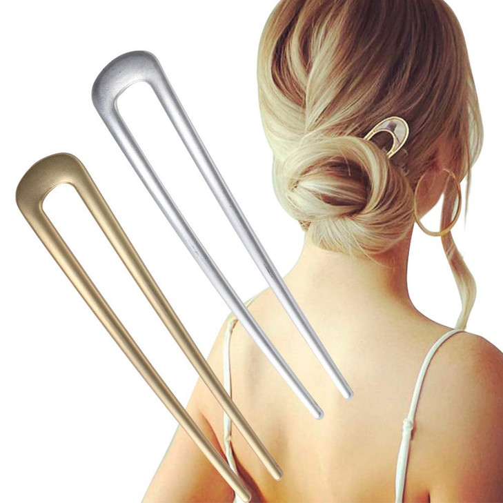 FRDTLUTHW Large French Hair Pins Metal U-Shaped Hair Sticks(pack of 2, Gold&Silver)