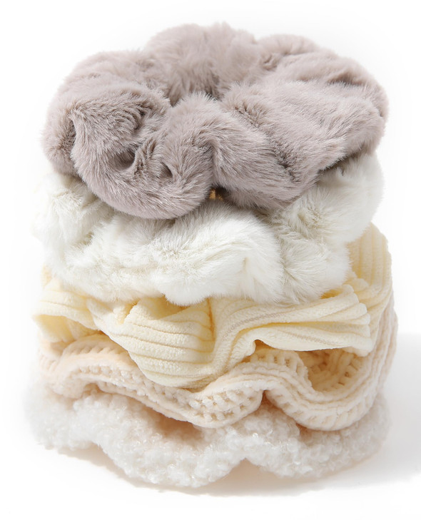 Ufgin 5 PCS Furry Scrunchies -Elastic Hair Scrunchies Fur Hair Ties Ponytail Holder Hair Bands Fuzzy Hair Accessories for Women and Girls(White)