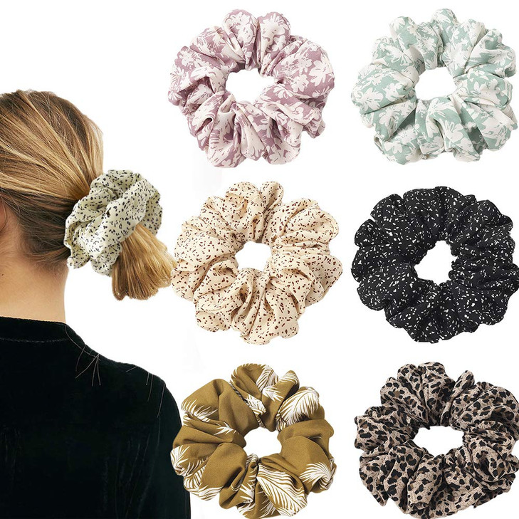 6 Pack Oversized Hair Scrunchies, 6.3 inch /16cm Large Hair Scrunchies Huge Scrunchies Big Bobble Scrunchy Leopard Hair Bands Ties for for Medium Thi