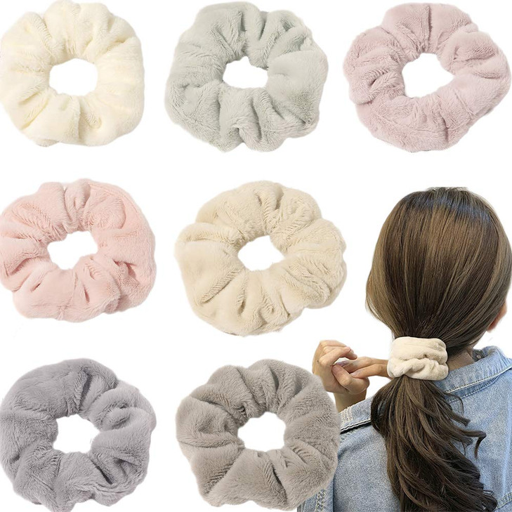 7 Pcs Big Hair Drying Scrunchies Thick Fuzzy Scrunchy Frizz Free Scrunchies Hair Light Bobbles Ropes Traceless Faux Fur Hair Ties Accessories