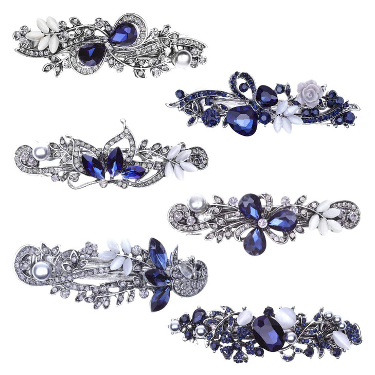 Hair Barrettes for Women, Anezus 6 Pcs Crystal Rhinestones Hair Barrettes Fancy Vintage Spring French Hair Clips for Women Girls Hair Styling Tools A