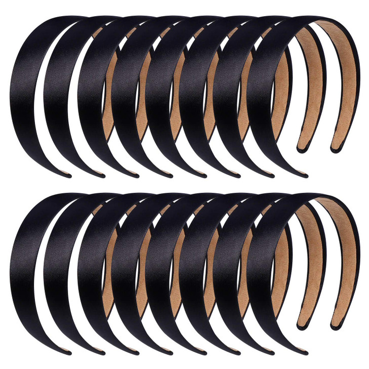 anezus 16 Pcs Satin Headbands Bulk 1 Inch Anti-slip Black Ribbon Hair Bands Plain Hard Headbands for Women Girls DIY Craft Hair Accessories (Black)