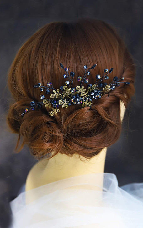 Kercisbeauty Women Black Crystal Hair Comb Slides Gothic Styles Bronze Headpiece for Evening Party Wedding Headband for Brides
