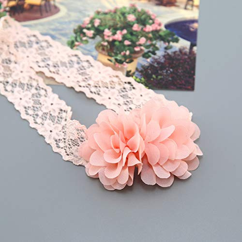 Kercisbeauty Baby Girls Pink Bows Headband Lace Flower Headwear for Toddler Babies Elastic Adjustable Head piece Wreath Halloween Holiday Sunday Head