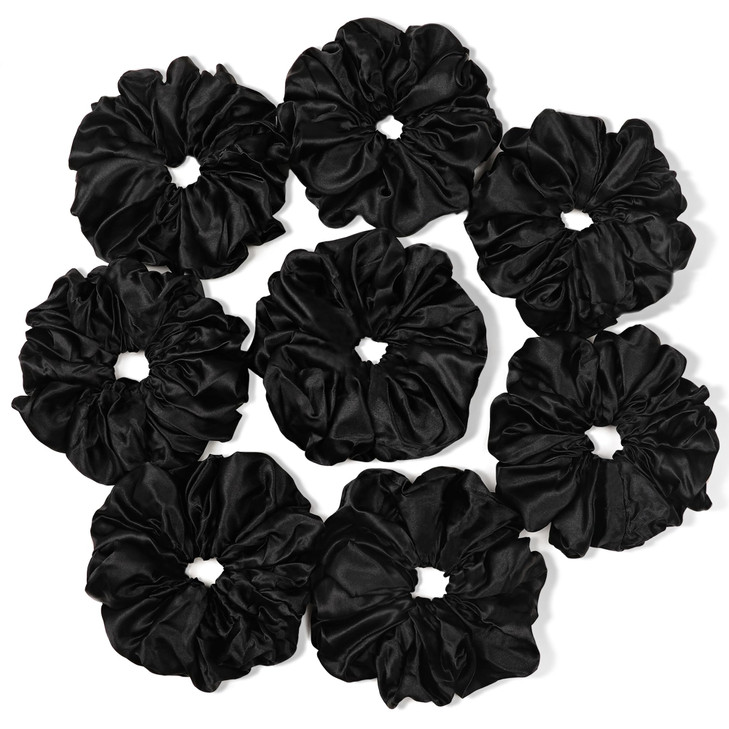 Black Scrunchies Hair Ties for Women - Big Satin Scrunchie Exra Large Jumbo Gaint Oversized Cute Scrunchy for Curl Thick Hair Ligas Para el Cabello D