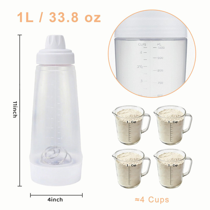 One Pack Pancake Batter Dispenser with BlenderBall and Wire Whisk, 33 Oz Silicone Squeeze Pancake Mix Dispenser, Kitchen Pancake Batter Dispenser Bot