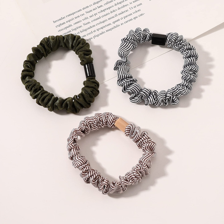 Hair Ties Silk Satin Scrunchies - Small Mini Thin Elestics Ponytail Holder Hair Bands Skinny Scrunchy For Thick Curl Hair No Crease Hair Ties Soft Ac