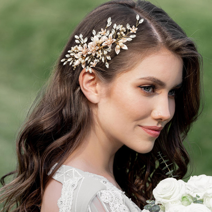 SWEETV Handmade Wedding Hair Comb,Pearl Flower Bridal Hair Clip Hair Accessories for Women Wedding