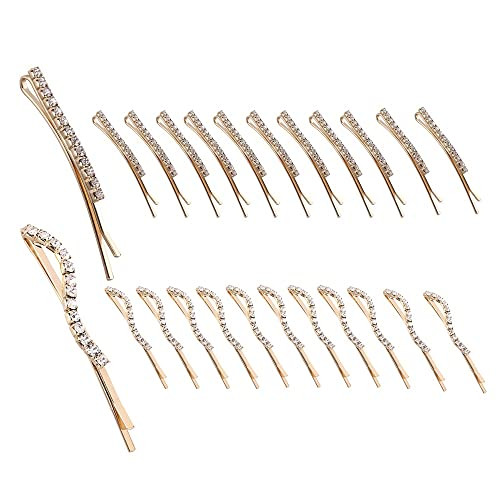 Liasun 24 Pieces Elegant Rhinestone Bobby Pin Metal Hair Clips Crystal Hair Pin Decorations Hair Accessories for Women Girls (Gold Plated)