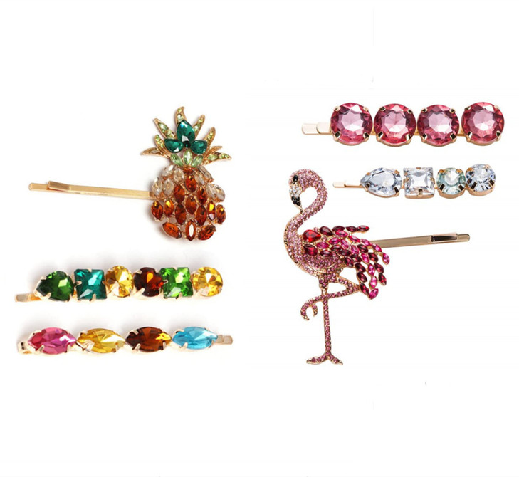 HIPIHOM Hair Barrettes Flamingo Pineapple Rhinestone Hair Clips Hairpin Hair Accessories for Women Girl, Pack of 6