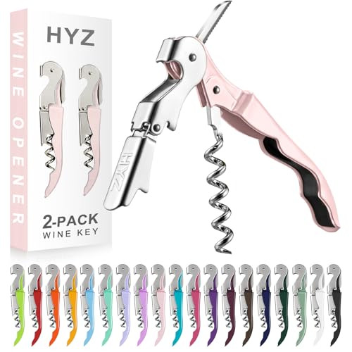HYZ 2-Pack Wine Opener Waiter Corkscrew, Professional Wine Key for Servers, Bartender with Foil Cutter, Manual Wine Bottle Opener Double Hinged (Pink