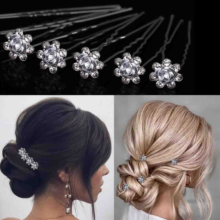 40Pcs Bridal Wedding Hair Pins, BetterJonny Crystal Pearl Flower Hair Barrettes U-Shape Hair Clips for Wedding Prom Bride Bridesmaid Women Girls