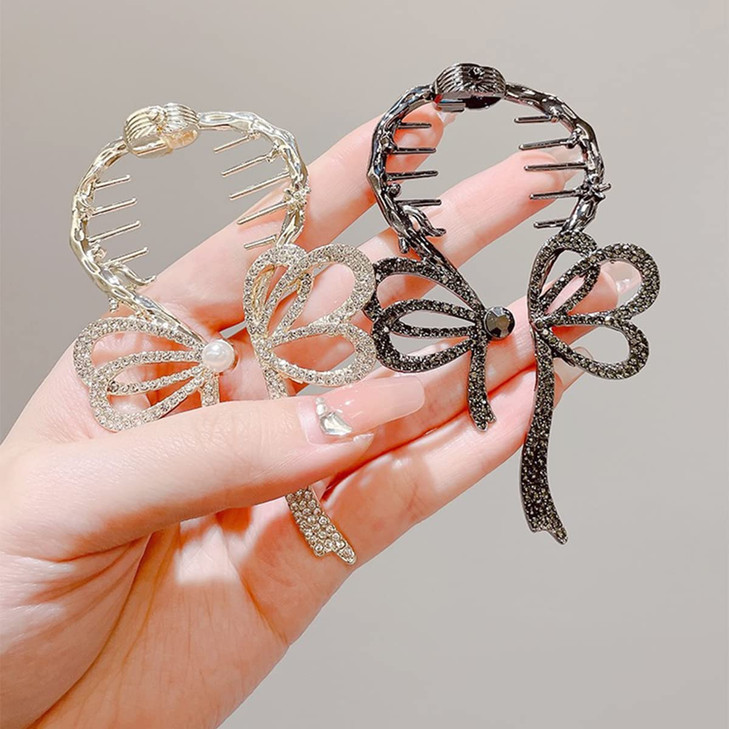 4 Pack Hair Styling Clips Hair Bun Accessories, Butterfly Claw Clips, Flower Bow Ponytail Buckle Hairpin, Bow Light Luxury Premium Feeling Hairpin fo