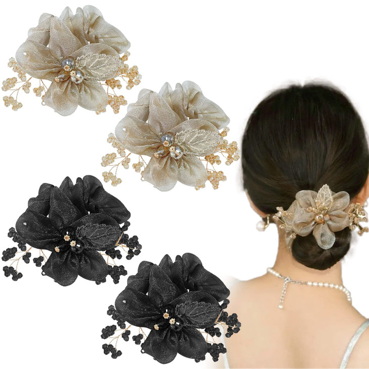 4 Pcs Flower Leaf Elastic Hair Ties Crystal Ponytail Holders Rhinestone Hair Scrunchies Hair Rubber Bands Ropes Hair Accessories for Women Girls