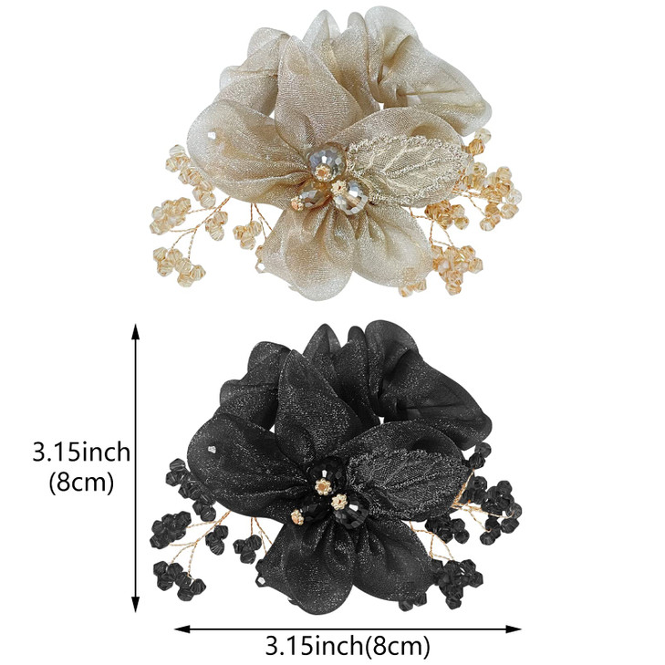 4 Pcs Flower Leaf Elastic Hair Ties Crystal Ponytail Holders Rhinestone Hair Scrunchies Hair Rubber Bands Ropes Hair Accessories for Women Girls
