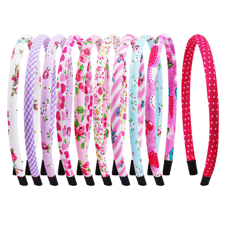 Candygirl Toddler Girls Headbands Thin Plastic Head Bands for Girls Kids Cute Heart Floral Cloth Fabric Covered Hairbands Daily School Hair Accessori