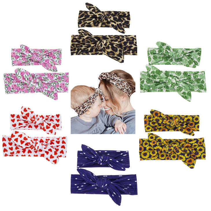 Cinaci 12 Pack/6 Set Floral Print DIY Parent-child Mom Mum Mommy and Me Baby Girl Toddlers Rabbit Ear Bow Headbands Hair Accessories