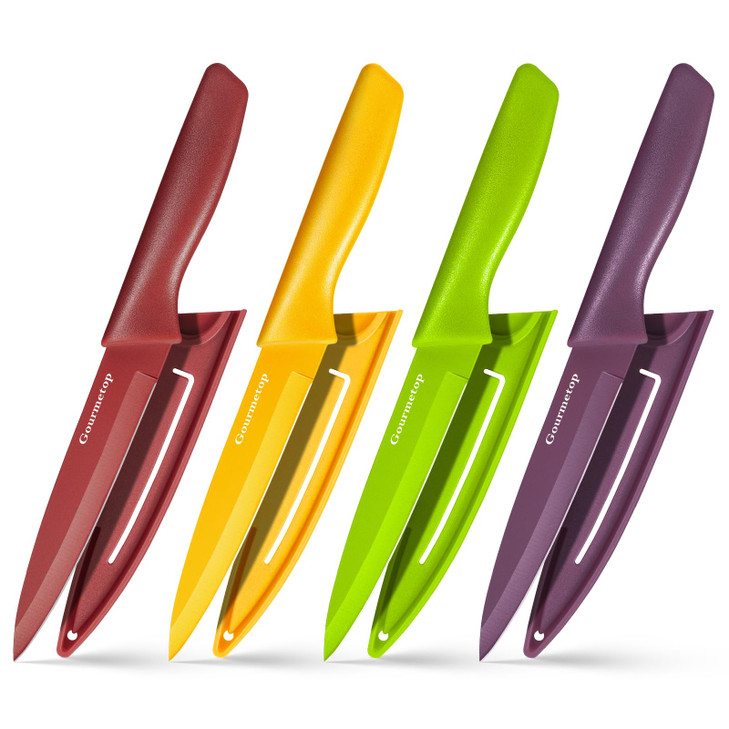 Gourmetop Paring Knife with Cover, Paring Knives Set of 4, 3.8" Paring Knife Set of Premium Stainless Steel, Small Kitchen Knife Set for Fruit and Ve