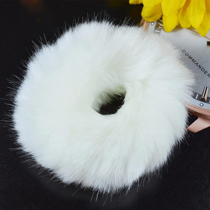 4Pack Furry Hair Scrunchies Fur Hair Ties Ponytail Holder Fuzzy Hair Accessories for Women Girls (Pink and White)