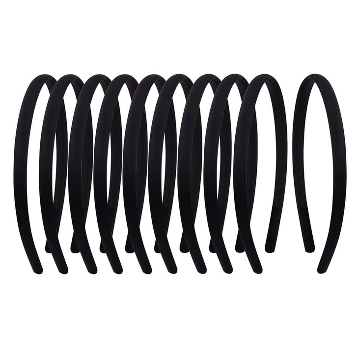Suyegirl 20Pcs Women's Fabric Covered Satin Headbands 1CM Wide Black Ribbon Head Bands Girl's Black Headband Thin Hard Hairbands DIY Hair Pieces Acce