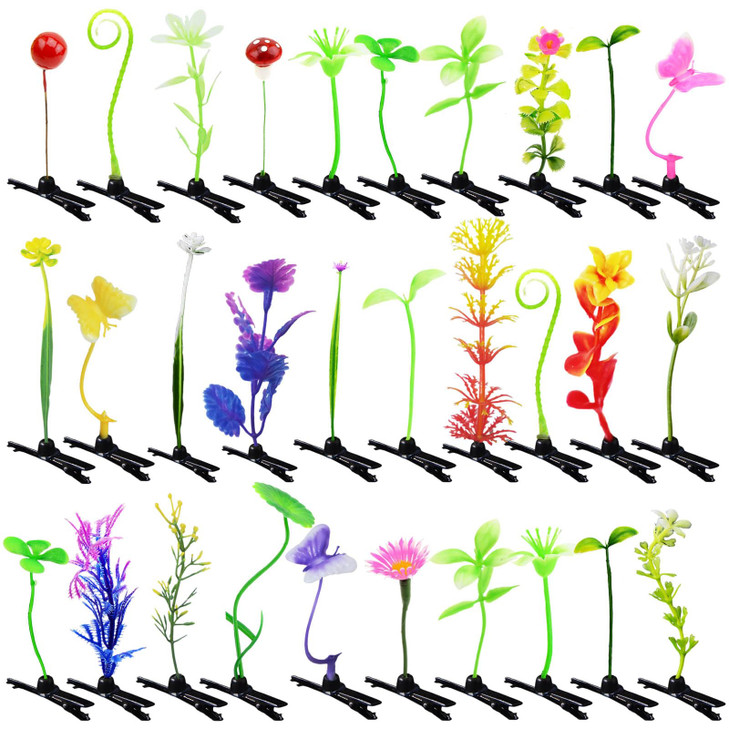 30 Pcs Bean Sprout Hair Clips, Tianhoudeger Mixed Style Plant Hairpins Flower Hair Clip Little Grass Barrette Mushroom Butterfly Headwear Hair Access