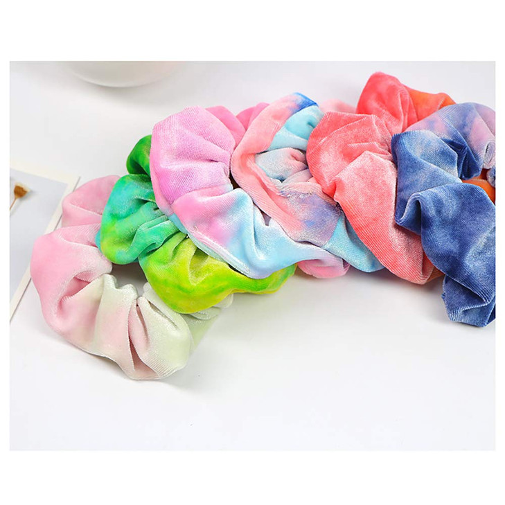 6 PCS Premium Velvet Macaron Theme Gradient Hair Scrunchies Tie Bobbles Girl's Tie Dye Rainbow Hair Bands Scrunchy Hair Tie Ropes Cream Color Hair El