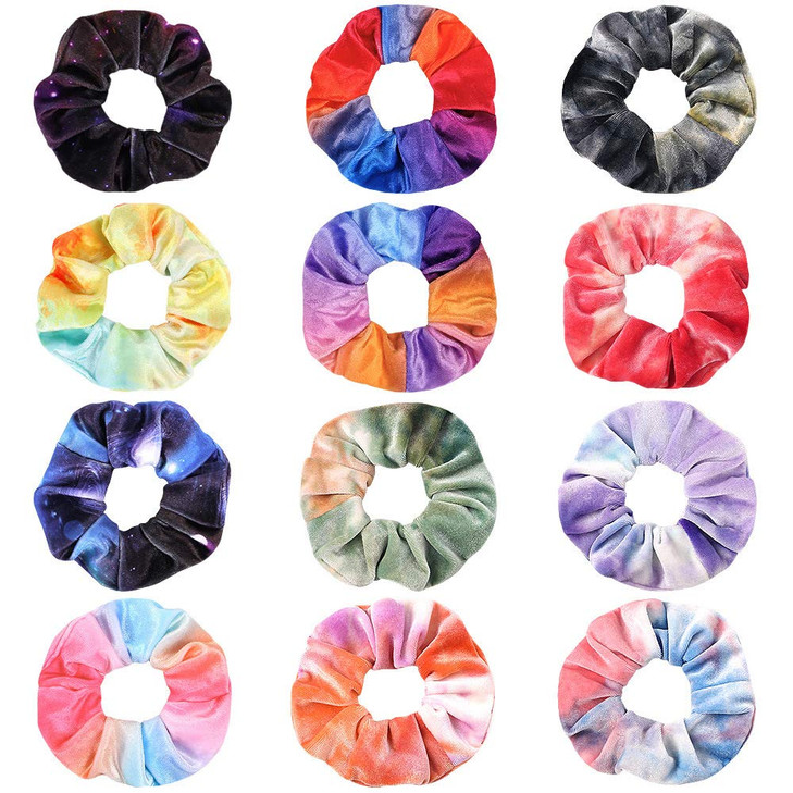 Gradient scrunchies Premium Velvet Macaron Theme Hair Scrunchies Tie Bobbles Rainbow Hair Bands Scrunchy Hair Tie Ropes Lce Cream Color for Women Hai