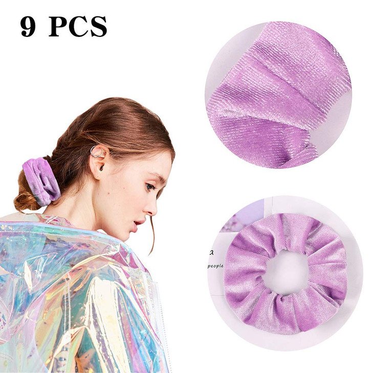 9 PCS Premium Velvet Macaron Theme Hair Scrunchies Tie Bobbles Rainbow Hair Bands Scrunchy Hair Tie Ropes Lce Cream Color for Women Hair Elastic Band