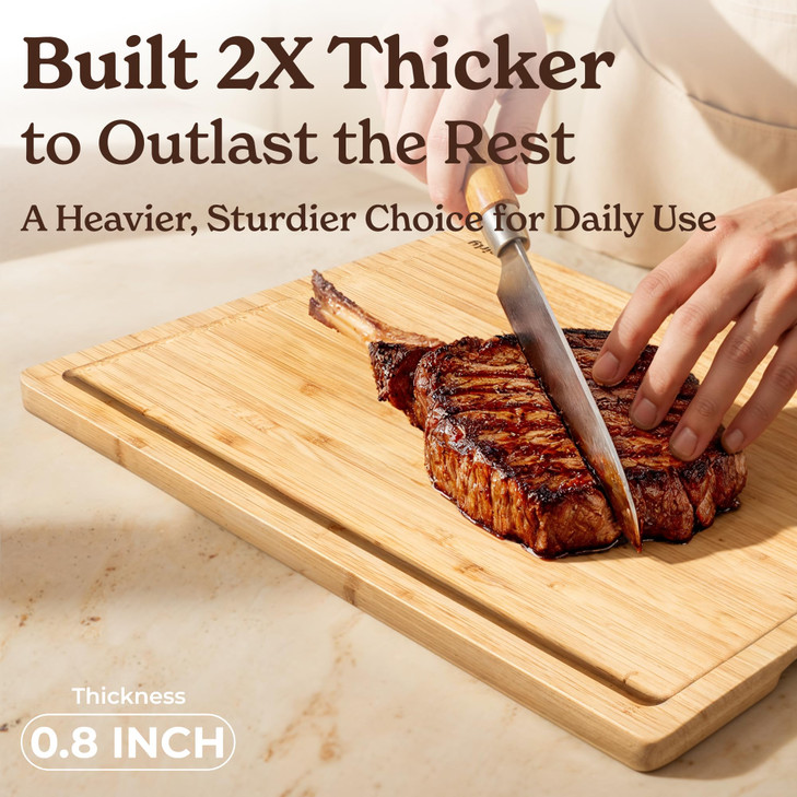 SMIRLY Wooden Cutting Boards For Kitchen Meal Prep & Serving - Bamboo Cutting Board Set with Holder, Charcuterie & Chopping Board, Wood Cutting Board