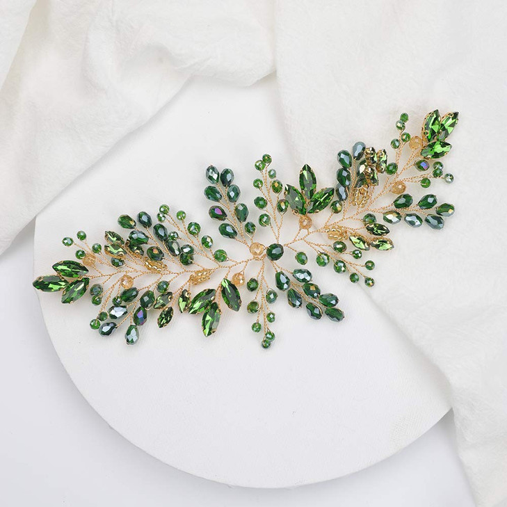 BERYUAN Green Crystal Rhinestone Hair Vine Emerald Hair Vine for Wedding Women and Girls Teardrop Green Crystal Rhinestone Hair Accessories for Bride