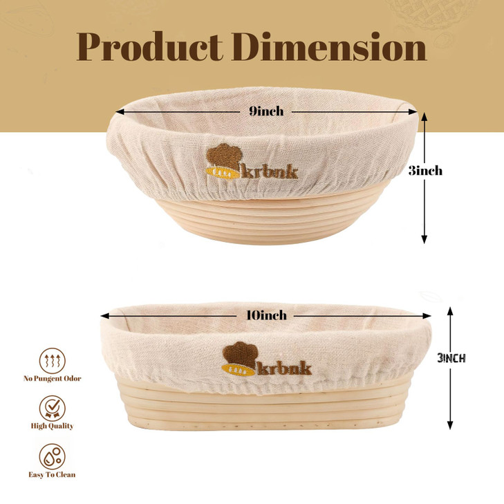 Banneton Bread Proofing Basket, Proofing Basket for Sourdough Bread Baking, Indonesian Rattan Bread Bowl Sourdough bread Baking Supplies with Linen L