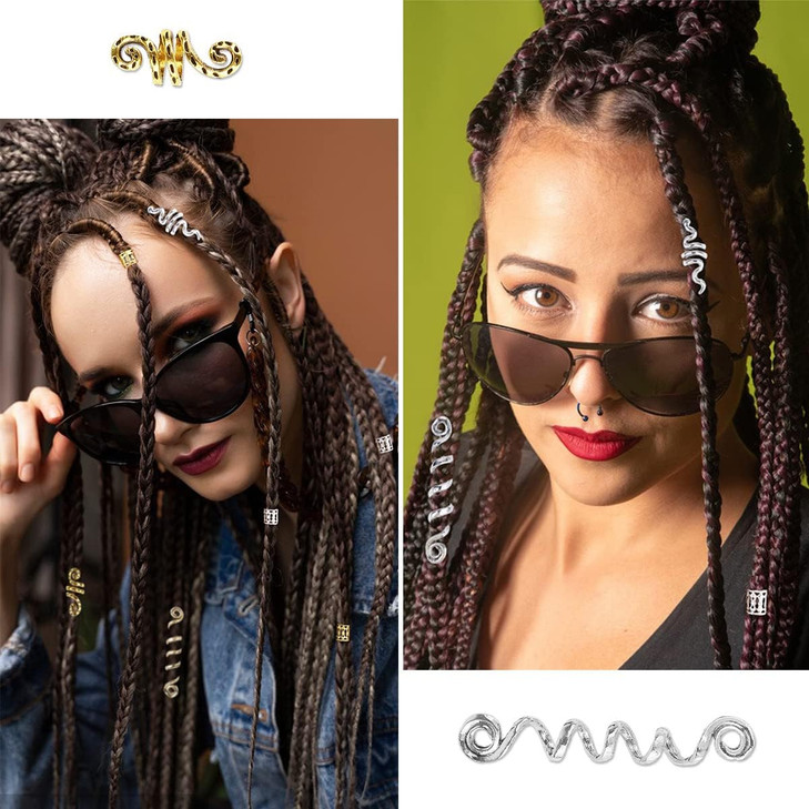 180 Pieces Dreadlock Hair Accessories Celtic Loc Jewelry Hair Cuffs for Braids, Alloy Spiral Coil Hair Clips Dreadlocks Beads Hair Rings Braiding Hai