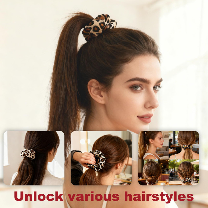 4pcs Cheetah Scrunchie Hair Ties Ropes Elastic Lagre animal print velvet Leopard Scrunchies for Women Girls Pony Tails and Buns