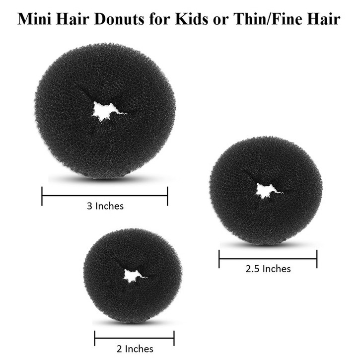 Beaute Galleria 3 Pieces Mini Kids Hair Donut Bun Maker Ring Style Mesh Chignon Ballet Sock Bun (Black)
