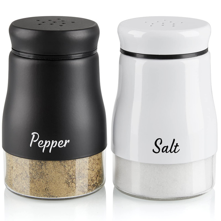 Salt and Pepper Shakers Set, Bivvclaz 5 Ounce Salt and Pepper Dispenser with Glass Bottom, Cute Salt and Pepper Shakers for Modern Home Kitchen Decor