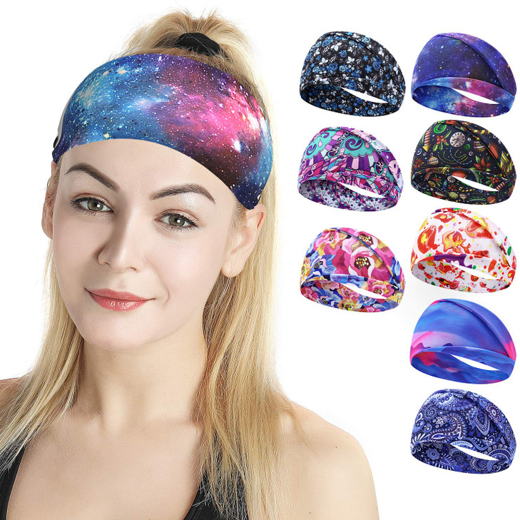 SHUCHNOYE Boho Headbands for Women Fashion Wide Headband Yoga Workout Head Bands Hair Accessories Band 8 Pack