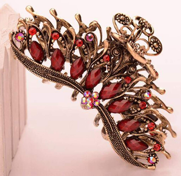 Numblartd Women Girls Fashion Retro Large Size Imitation Turquoise Rhinestone Fancy Hair Claw Jaw Clips Pins - Vintage Chic Metal Alloy Hair Catch Ha