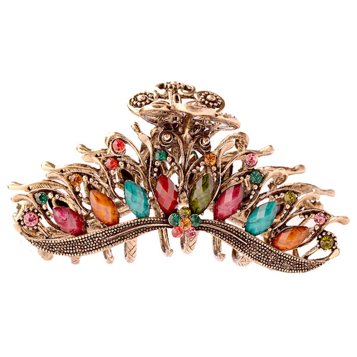 Numblartd Women Girls Fashion Retro Large Size Imitation Turquoise Rhinestone Fancy Hair Claw Jaw Clips Pins - Vintage Chic Metal Alloy Hair Catch Ha