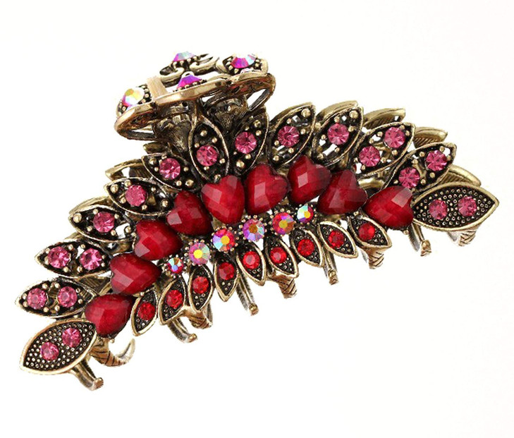 Numblartd Vintage Chic Metal Alloy Imitation Turquoise Rhinestone Fancy Non-Slip Hair Claw Jaw Clips Pins - Women Fashion Retro Large Size Hair Catch