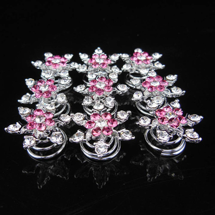 canjoyn 20 Pcs Snowflake Spin Hair Pins Swirl Hair Twists Coils Hair Clips Wedding Bridal Gem Rhinestone Metal Spiral Twist Bun Hair Pins Hair Access