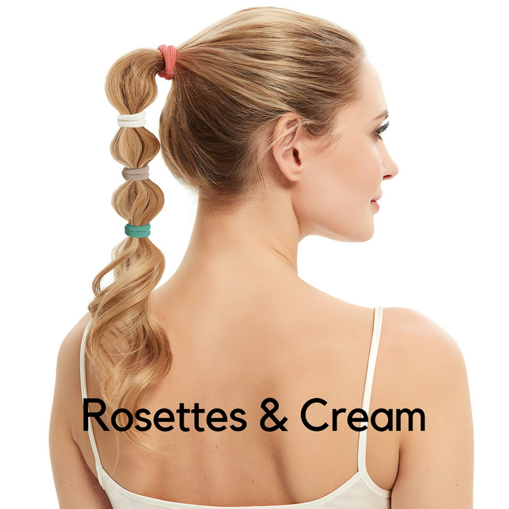 HBY Women's Hair Ties for Thick or Curly Hair. No Slip Seamless Ponytail Holders Sports Thick Hair Ties, Rosettes & Cream, 8MM, 12 Pcs