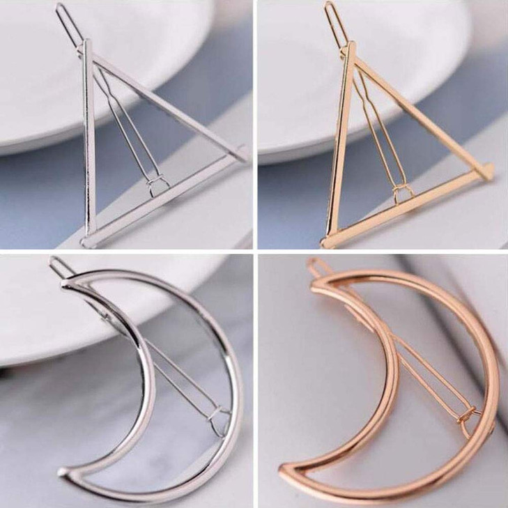 Numblartd 12Pcs Simple Hollow Geometric Metal Barrettes Hair Clip Pins - Women Dainty Gold Silver Alloy Circle Triangle Moon Butterfly Lips Hairpin f