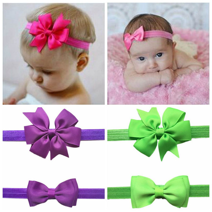 2pc/Set Baby Girls Grosgrain Ribbon Hairband Set Ribbon Bows Hair Tie Headband JB10 (10-Navy Blue)