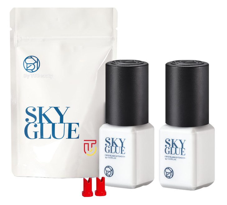 2 Bottles Sky Glue D for Eyelash Extension 5ml - Professional Powerful Strong Black Eyelash Individual Extension Adhesive / 1-2s Fast Drying / 5-6 We