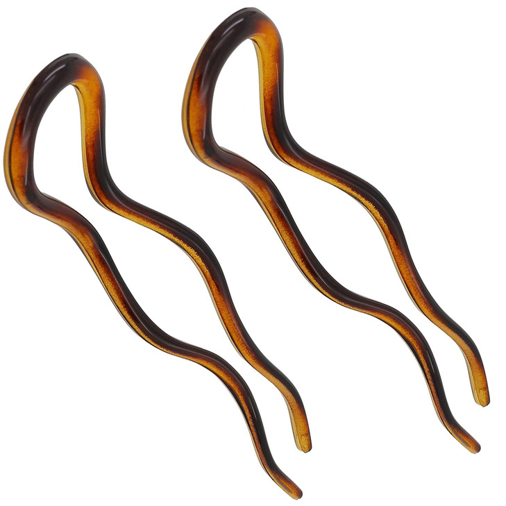 Camila Paris CP140 French Twist Stick Hair Fork, 2 Large Wavy U Shaped Hair Pin Clip for Spiral Updo and Bun, Tortoise Shell, Fashion Flexible Stylin