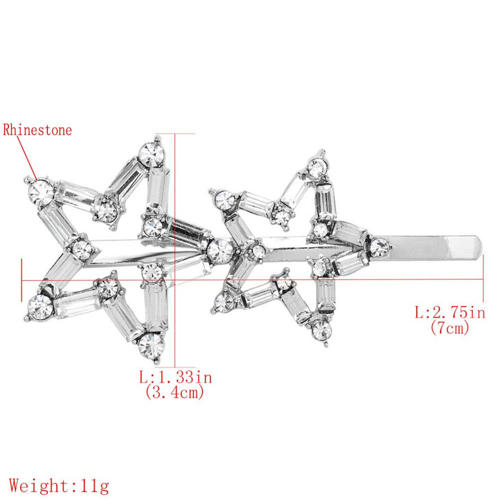 Women Lady Rhinestone Alloy Barrettes Bobby Pins - Numblartd 2Pcs Fashion Star Hair Clip Hairpin Side Clip Hair Accessories for Wedding Bridal Hair S