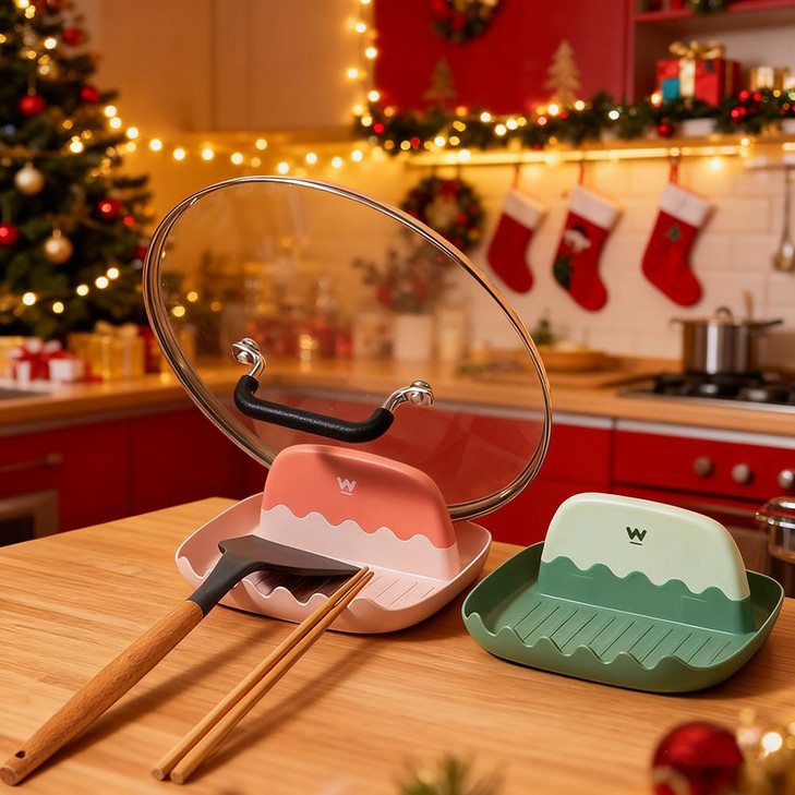 2 Pack Lid and Spoon Rest for Kitchen Counter, Cooking Ladle/Spatula/Spoon Holder for Stove Top, Utensil Rest with Pot Lid Holder for Countertop, Kit